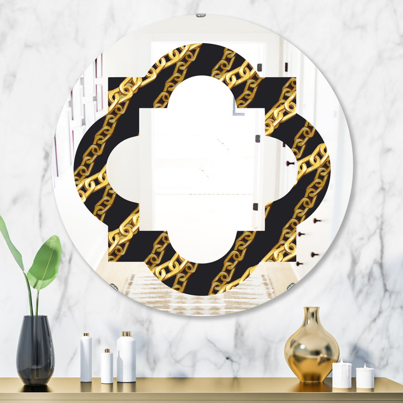 Miroir mural Quatrefoil Zigzag, H 31,5 po x l po, Chaîne quatrefoil tendance