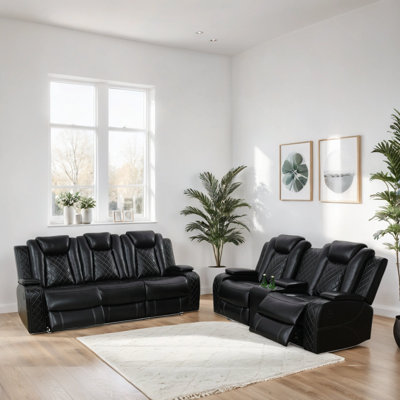 2-Piece Vegan Leather Power Reclining Living Room Sofa Set With Wireless Chargers And LED Lights by Ebern Designs