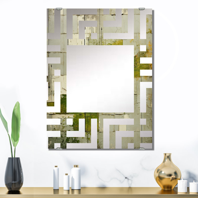Green Eco Friendly Cubic collage I - Solar Panels Accent Mirror, 32" x 24"