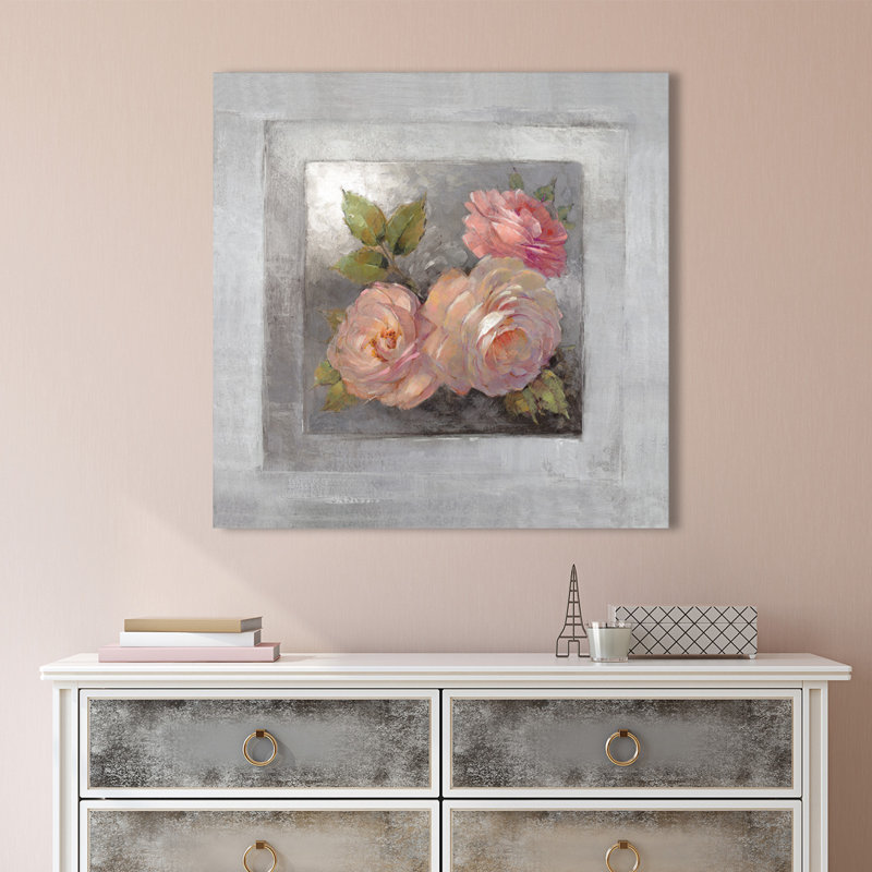 « roses on gray ii », reproduction de peinture à l’acrylique sur toile, H 24 po x l 24 po x P 1 po