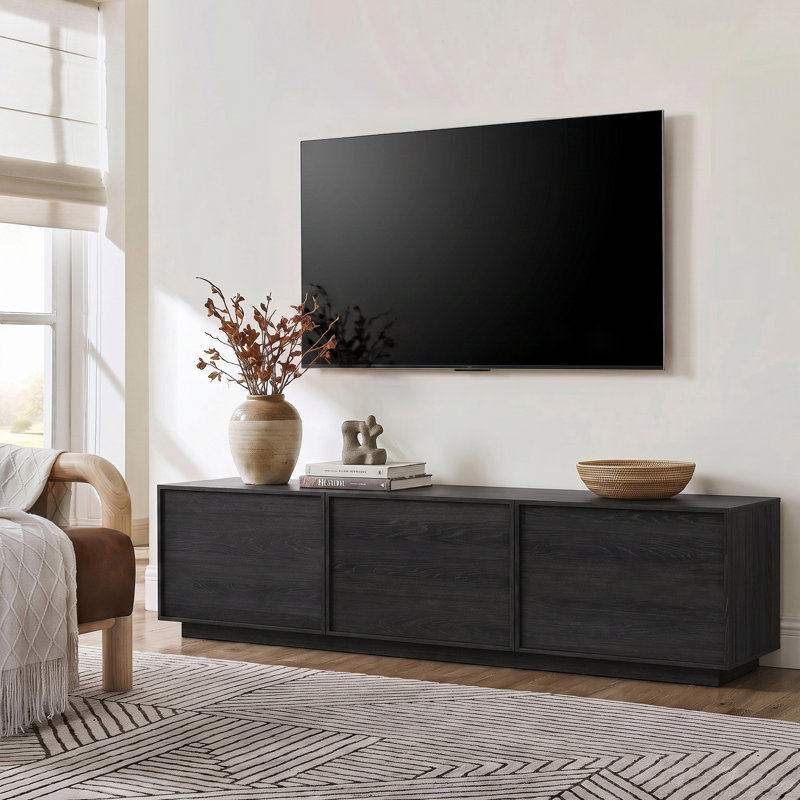 Meuble télé moderne avec rangement de 70,87 po de largeur avec meuble télé pour téléviseur de 80 po ou moins, 70.9", Noir