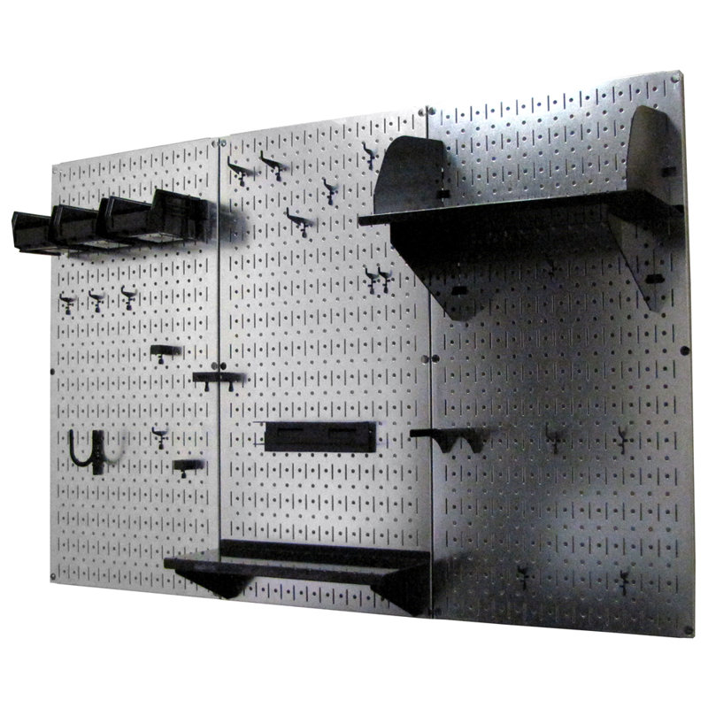 Ensemble de panneau perforé de rangement pour outils standard H 32 po x 48 po, Galvanisé et noir