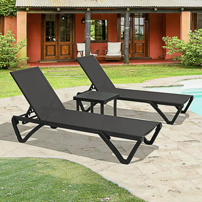 Méridienne d'extérieur, méridienne en aluminium et plastique avec table d'appoint et dossier réglable à 5 positions et roulettes