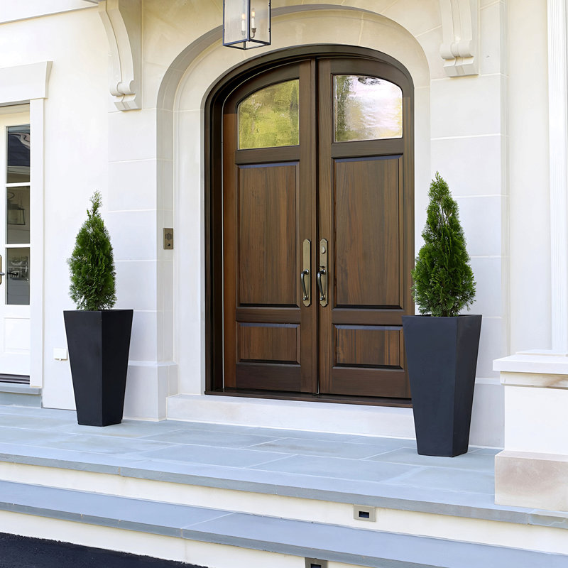 22"Tall Planter Set Of 2, Outdoor＆Indoor Black Planter Pots, High Front Porch Planter Pots With Drainage Holes＆Water Level Monitor＆Inner Bucket, Automatic Watering, Black