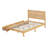 Oak White Full Bed Frame with Woven Rattan Headboard and 2 Drawers, Solid Wood Platform Bed Support-1730581698