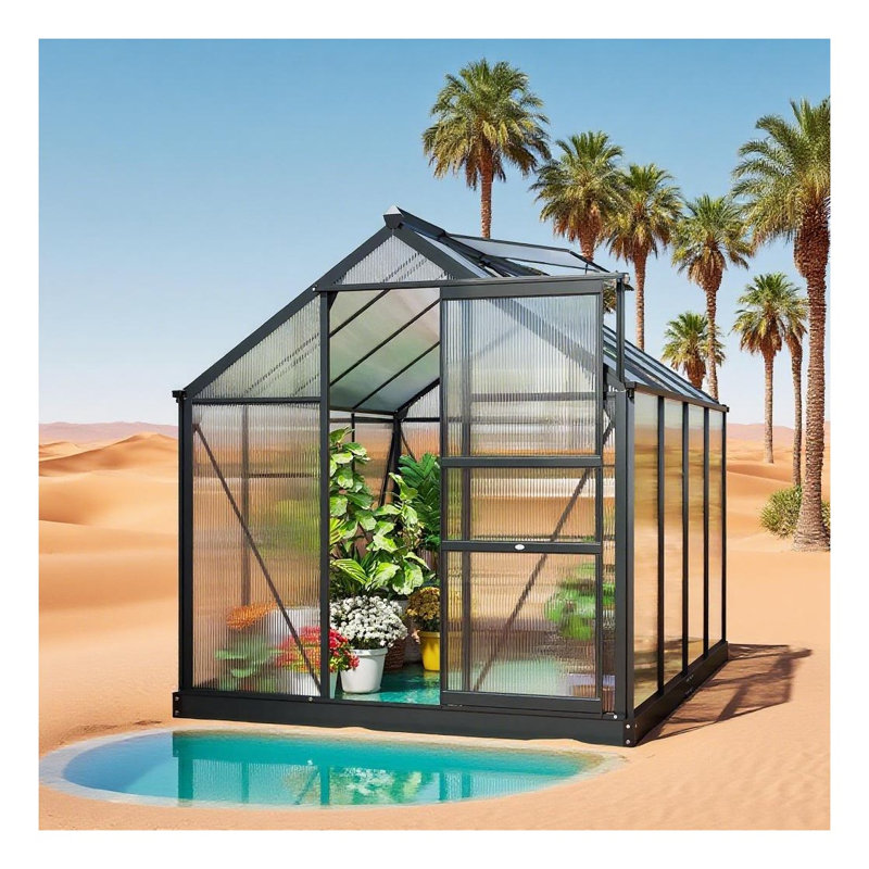 Serre grise en aluminium gris avec panneaux en polycarbonate, 6,2 pi x 8,3 pi x 6,6 pi