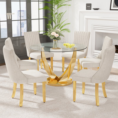 Ensemble de table de salle à manger 47,2 po, table en verre trempé avec 6 chaises rembourrées