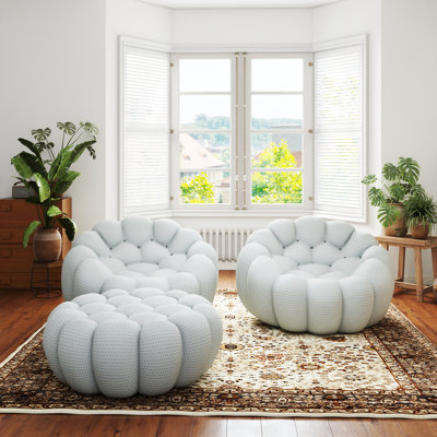 Fauteuil d'appoint rembourré en forme de citrouille avec repose-pieds 48,43 po Kayi de Kayi (ensemble de 2), aucun assemblage requis