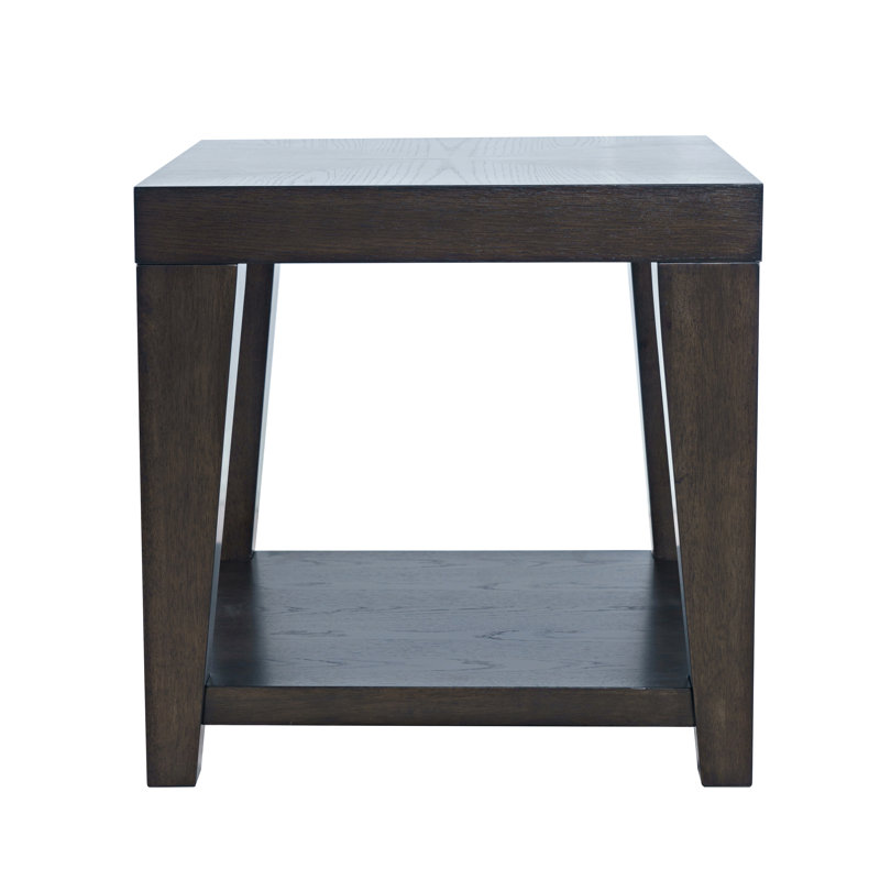 Table de bout carrée contemporaine avec tablette ouverte Nicci Lofland, Bois brun foncé