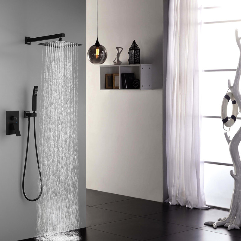Bathroom Wall Mounted Shower With 10" Rainfall Head And Movable Handheld Faucet In Bronze Tone Oil-Rubbed System Portable For Bath