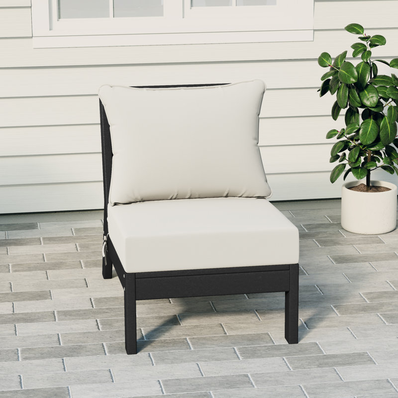 Deep Seating Armless Chair With Cushions, White, Black