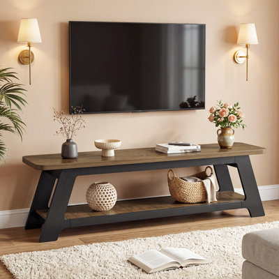 63-Inch TV Stand for 55/60/65/70-Inch TVs, Farmhouse Entertainment Center with Storage Shelf
