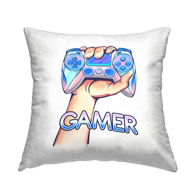Hand Holding Radiant Video Game Controller Outdoor Printed Pillow by Ziwei Li