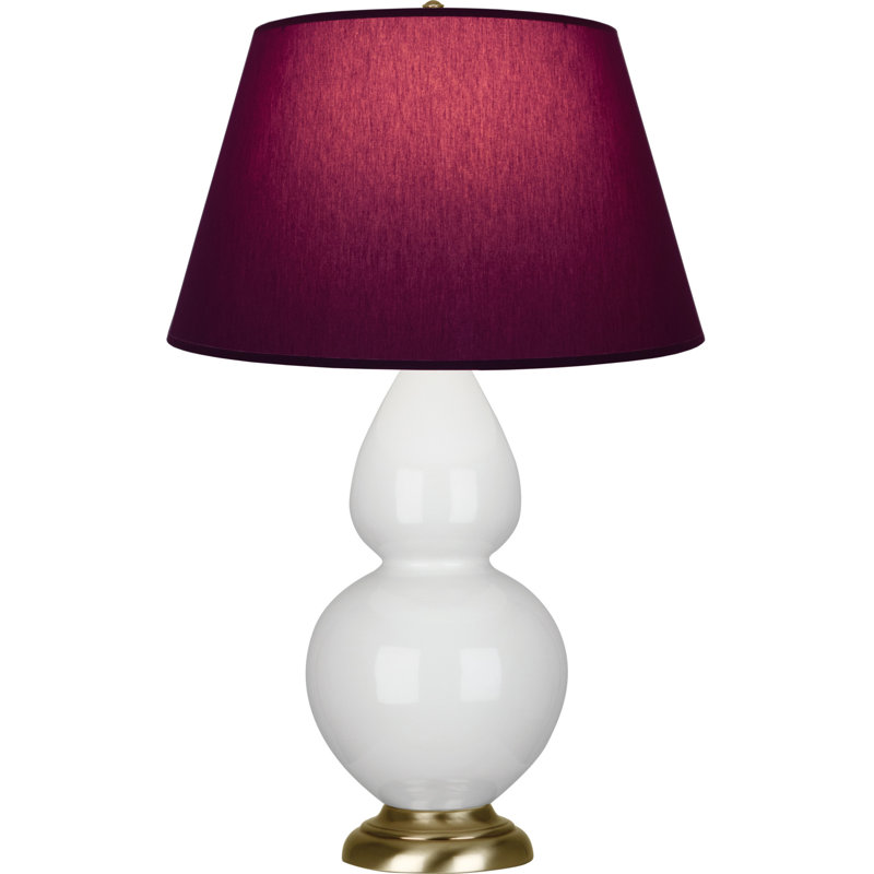 Lampe de table double gourde en céramique, Lys émaillé / laiton, Prune / lavande, Laiton