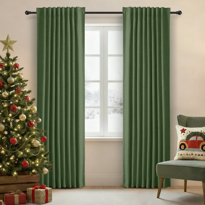 Isio 52" W 100% Blackout Curtain Panel, Thermal Insulated Rod Pocket, 52" W x 96" L, Moss Green