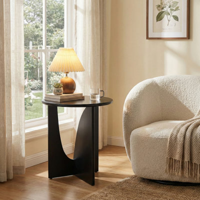 Table d'appoint ronde ronde - Table d'appoint en bois au design compact et mince pour le salon, la chambre à coucher ou le bureau