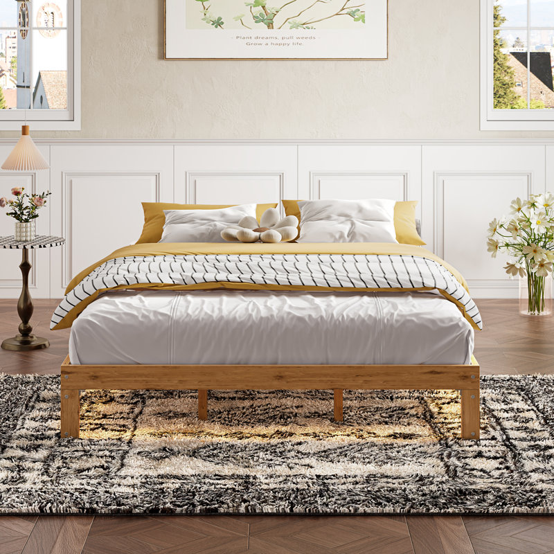 Queen Size Wood Platform Bed Frame-12 Inch Solid Wood Queen Bed Frame With Slat Support, No Box Spring Needed, Easy Assembly-Rustic Pine