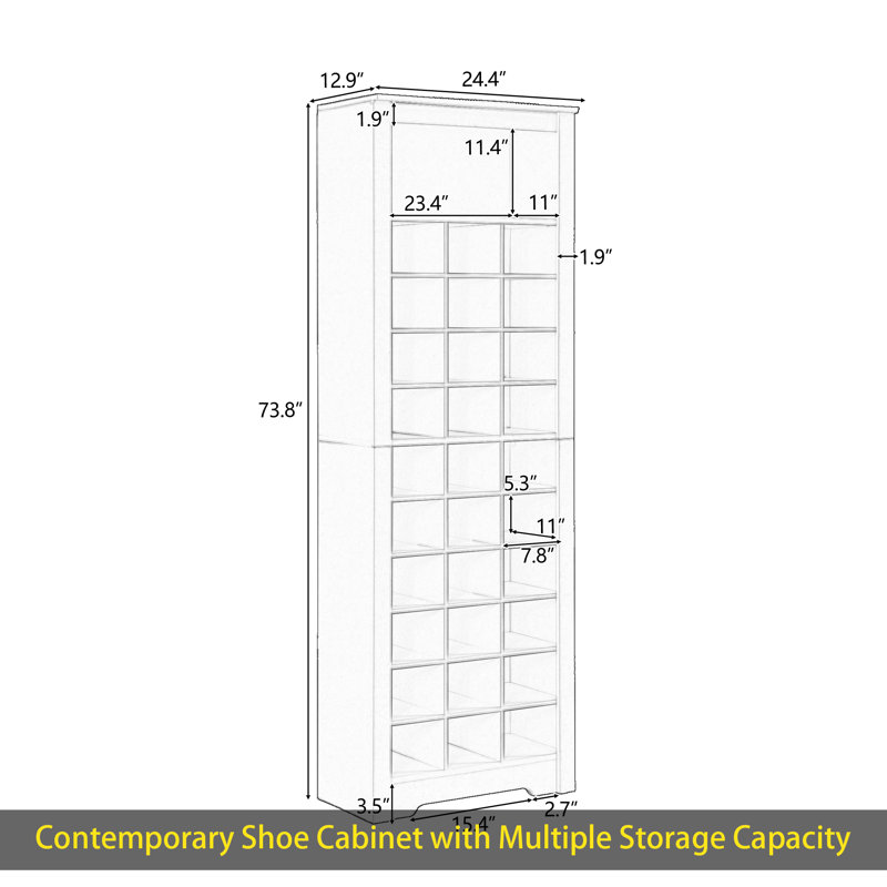 Console stylisée à 30 casiers à chaussures, armoire à chaussures contemporaine avec capacité de rangement multiple, armoire haute autoportante polyvalente pour le couloir, la chambre à coucher