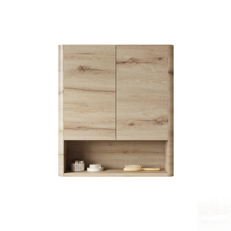 Wall-Mounted Bathroom Cabinet With Doors, Shelf, And Open Storage, Ideal For Organized And Stylish Over-The-Toilet Storage In Small Spaces.