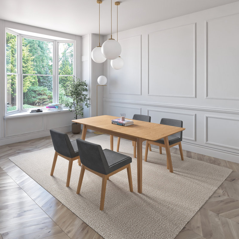 Braju Indoor Wood Extendable Dining Set, Oak, 5 Pieces: Table, 4 Chairs