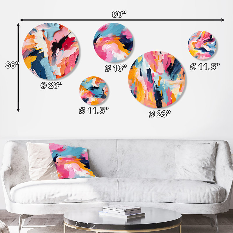 Daejia - Ensemble abstrait d'art abstrait mural rond de 5