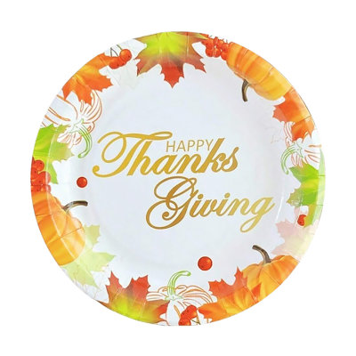 Thanksgiving Round Paper Plates Disposable Autumns Party Decorations Maple Leaf Pumpkin Print Tableware Suitable For Thanksgiving Holiday Decorations