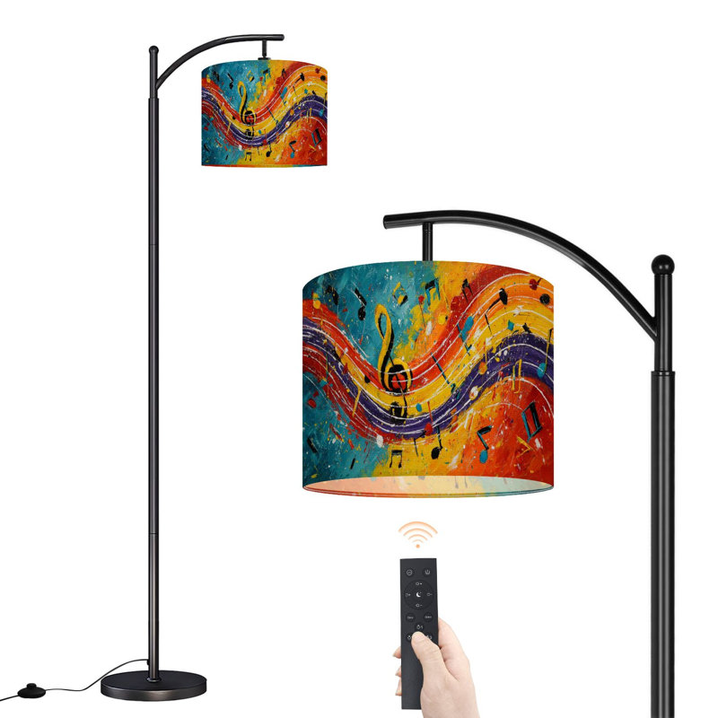 Arc Floor Lamp with Adjustable Lampshade Abstract Colorful Musical Note Canvas Art Large Standing Lamp 3 Color Temperatures Dimmable Tall Pole Lamp with Foot Switch for Bedroom
