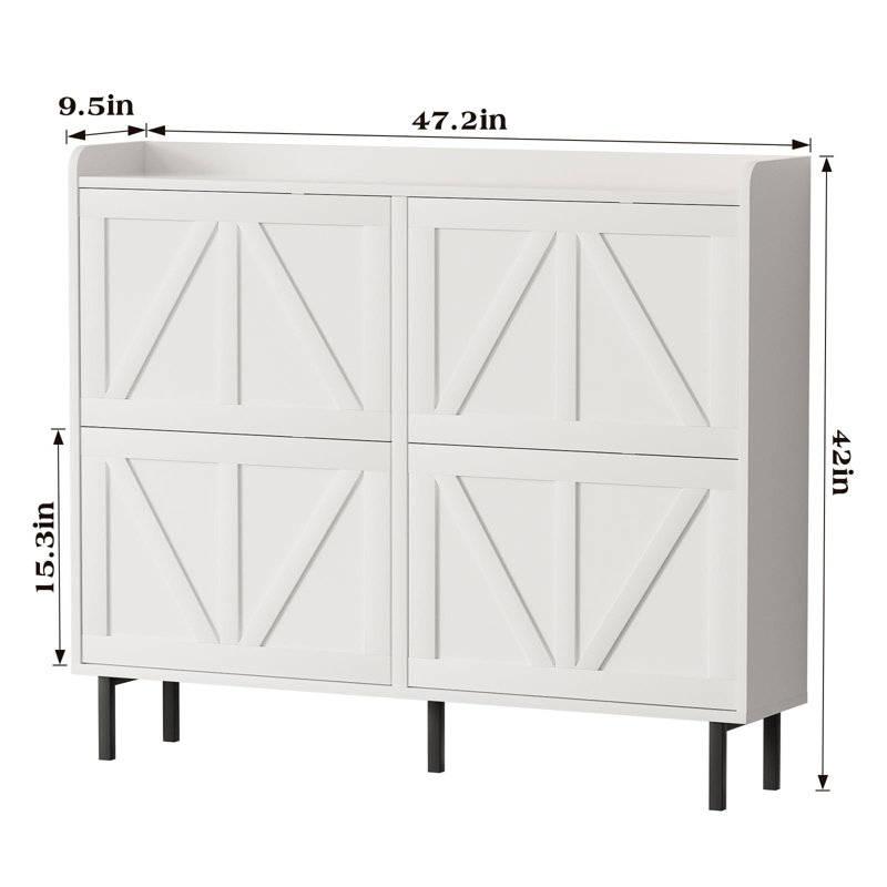 Étagère à chaussures étroite avec 4 tiroirs rabattables pour le vestibule, Blanc