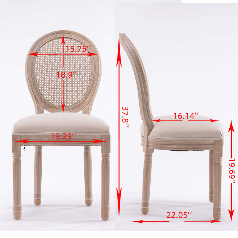 Chaise de salle à manger à structure française en bois massif avec dossier en rotin