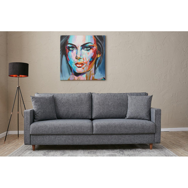 Modern 3-Seat Sofa, Grey, 82 x 35 x 35.4 Inches | Durable 100% Polyester Fabric, FIR & Flakeboard Frame | Comfortable 28 DNS Foam Seat, Easy Clean | Ideal for Home, Hotel, and Scandinavian Style Decor