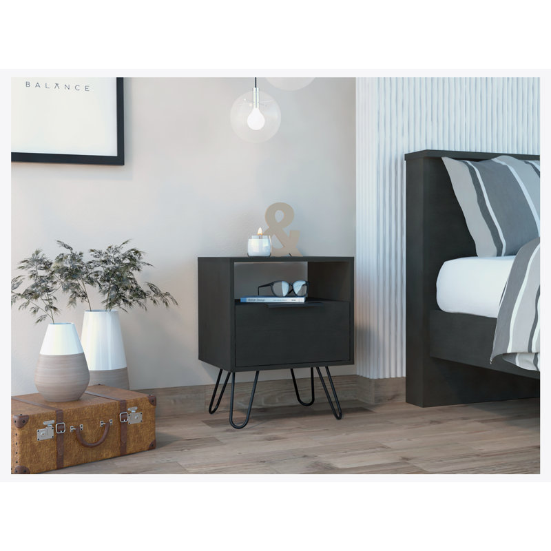Jacara metal bedside table, Noir