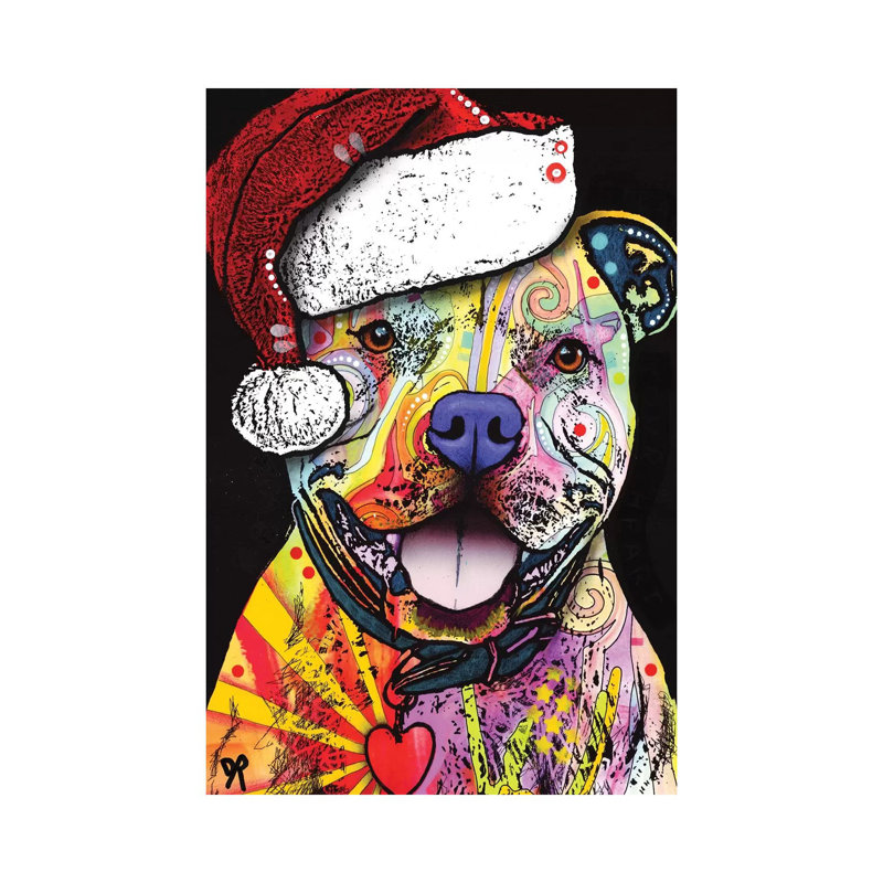 Beware Of Pit Bulls Christmas Edition by Dean Russo - Wrapped Canvas Print, 20.32 cm H x 30.48 cm W