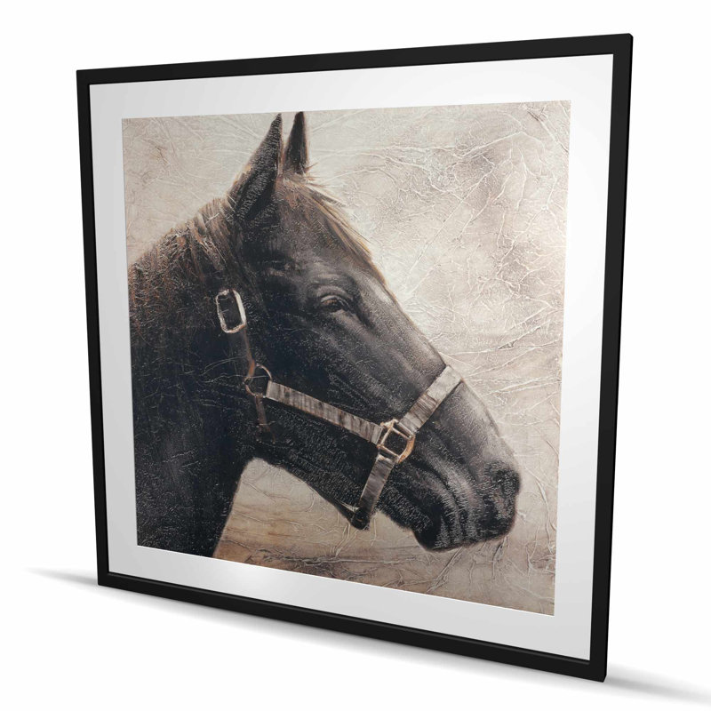 Gallopin the Brown Horse - Farmhouse Office, reproduction encadrée, H 48 po x l 48 po, Noir