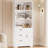 Modern Style 71" H Wooden White Bookshelf And Bookcase With Door And 3 Drawers,3-tier Open Display Shelves-1252910050