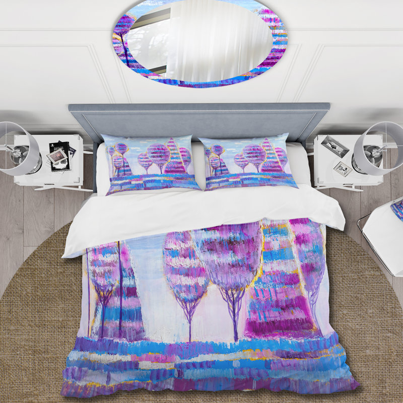Impression d'arbre de Noël mauve violet - ensemble de housse de couette moderne - microfibre de polyester