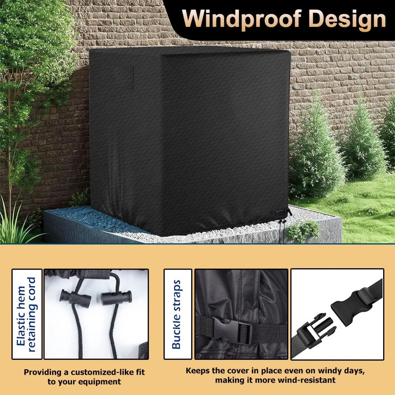 Housse de climatiseur 34 pouces pour unités extérieures, housse centrale climatisée durable, tissu résistant à l'eau et au vent - Carré s'adapte jusqu'à 34 x 34 x 30 pouces