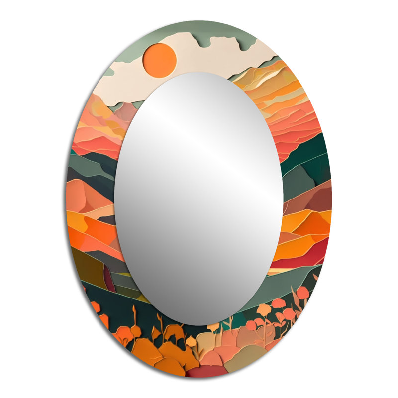 Sublime soleil imprégné de simplicité II - grand miroir mural ovale sur métal, 40 po x 30 po