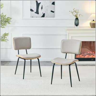 Premium Faux Leather Dining Chair with Walnut Veneer Back - Set of 2