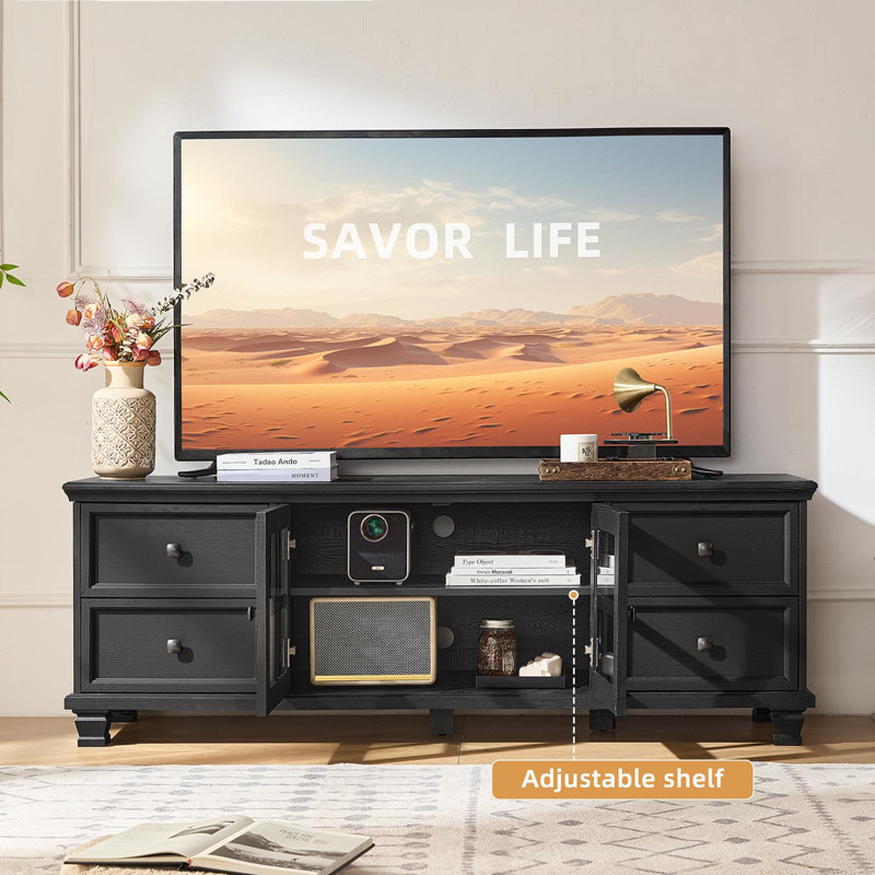 Farmhouse TV Stand for Living Room, Rustic Black Entertainment Center with Storage Cabinet,Wood TV Console with 4 Drawers,Modern TV Stands for Bedroom
