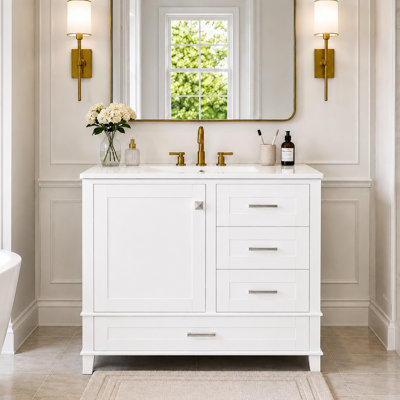Ensemble de meuble-lavabo 36 po avec lavabo en céramique, armoire de rangement moderne avec tiroir divisé, 3 tiroirs à fermeture en douceur et porte