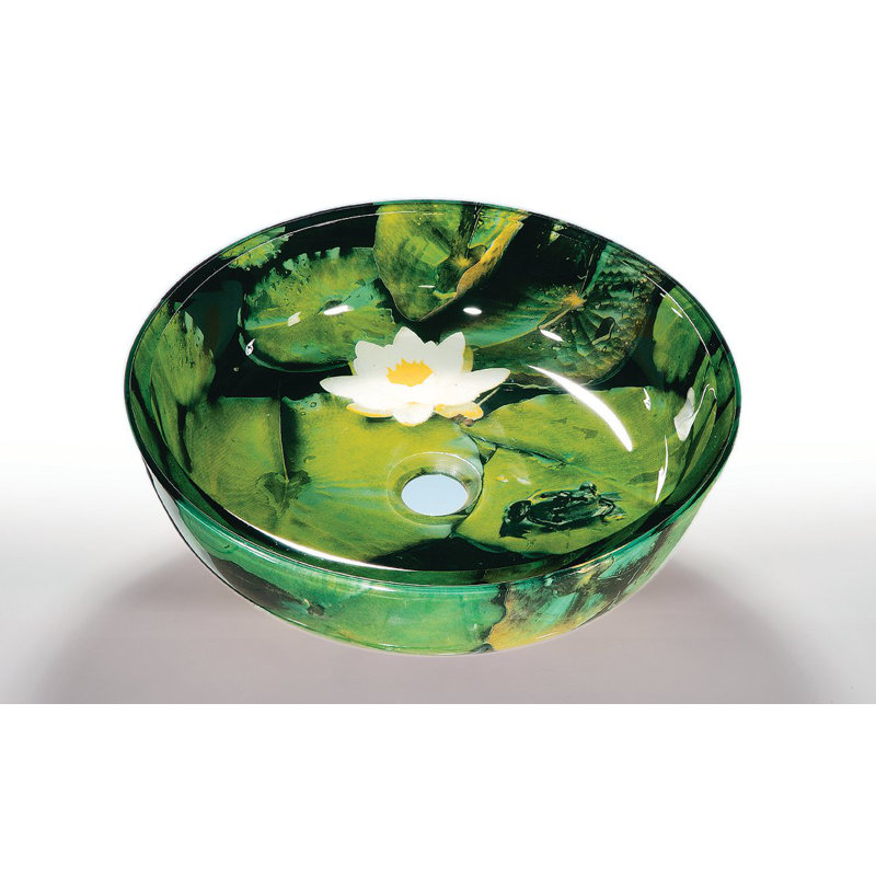 Legion Furniture 16.5'' Glass Circular Bathroom Sink, Lotus Pad