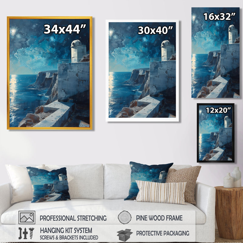 Bleu et blanc, bord de mer, étoile, sanctuaire, observatoire, Canevas, H 24 po x l 32 po x P 1 po