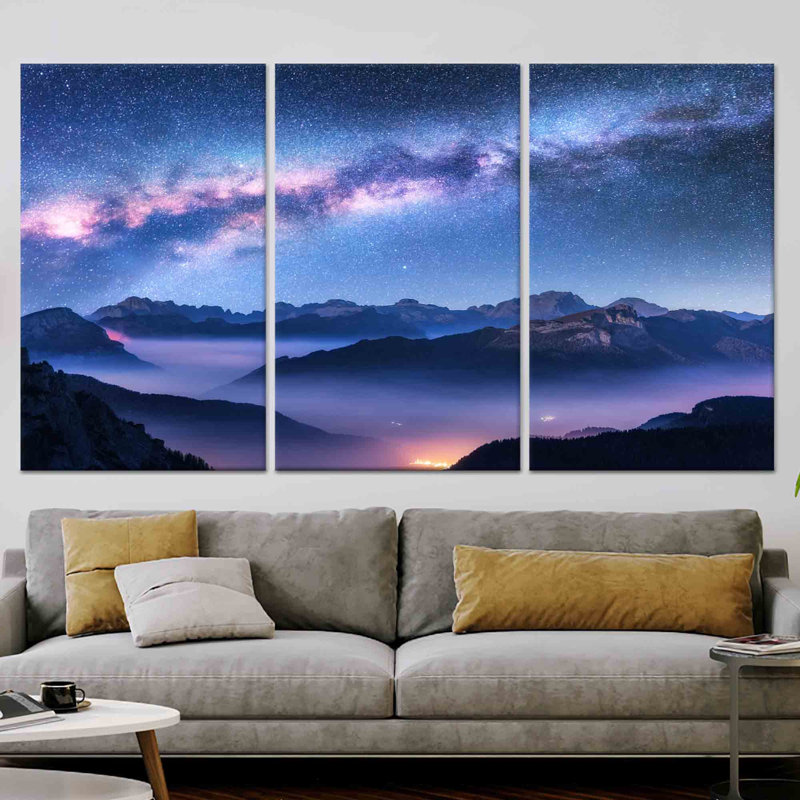 «Starry Sky», art mural imprimé, paysage cosmos de la Voie Lactée, toile tendue 3P, H: 47,2 po x l: 59,1 po