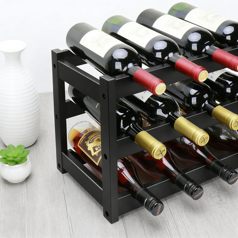 Support à vin à 3 niveaux pour 12 bouteilles, armoire de rangement de vin autoportante avec tablette inclinée, assemblage facile pour la cuisine, le bar et la salle à manger