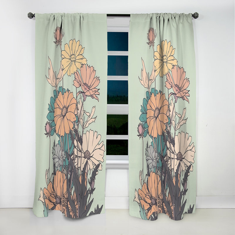 Daisy 90S Vibes I - Rideau Daisy - Rideau occultant à motif floral - 1 panneau, 52" W x 95" L