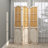 Bigham Beige Wood Hinged Foldable Partition 3 Panel Room Divider Screen w/ Burlap Window Pane Design