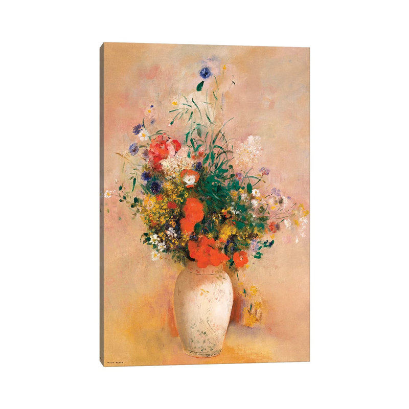 Vase Of Flowers (Pink Background) by Odilon Redon - Wrapped Canvas Painting, 101.6 cm H x 66.04 cm W x 3.175 cm D