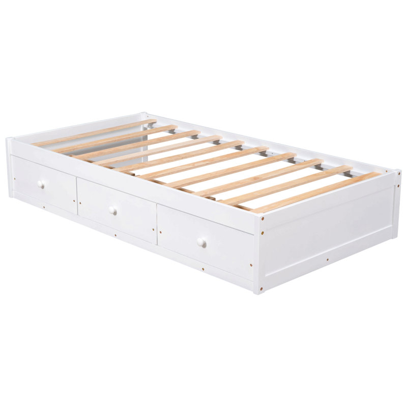 Lit plateforme simple avec 3 tiroirs, blanc
