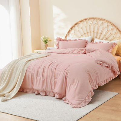 Ensembles d'édredon pleine grandeur, 3 édredons et ensembles de literie mignons pour femmes avec fards à joues roses et rosé, microfibre légère et moelleuse en cadeau (édredon 79 x 90 po et 2 taies d'oreiller)