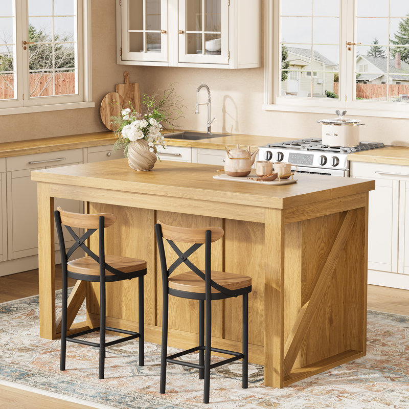 Îlot de cuisine avec rangement Viviwood, îlot de bar avec support à vin, chêne